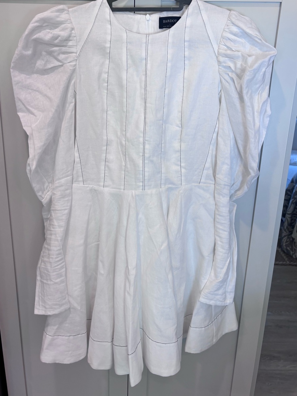Bardot White Puff Sleeve Fit-and-Flare dress
